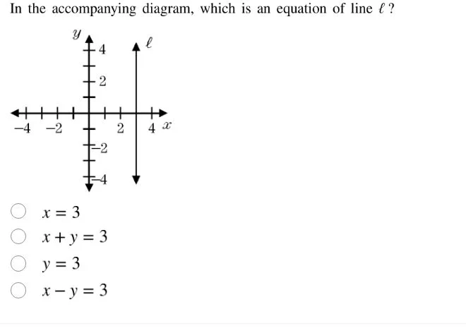 in the accompanying diagram, which is an equation of line (ell)? option…