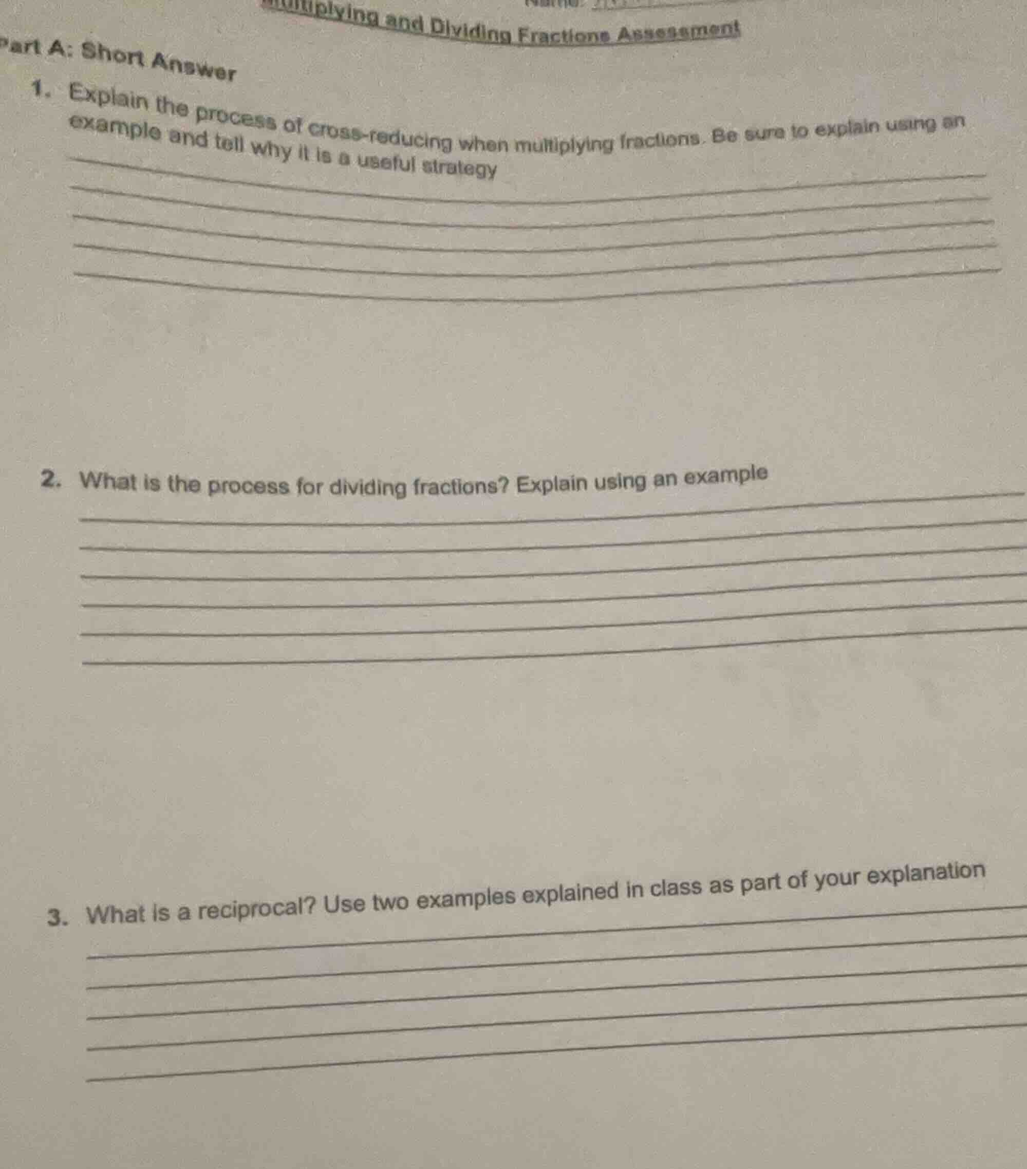 multiplying and dividing fractions assessment part a: short answer 1. e…