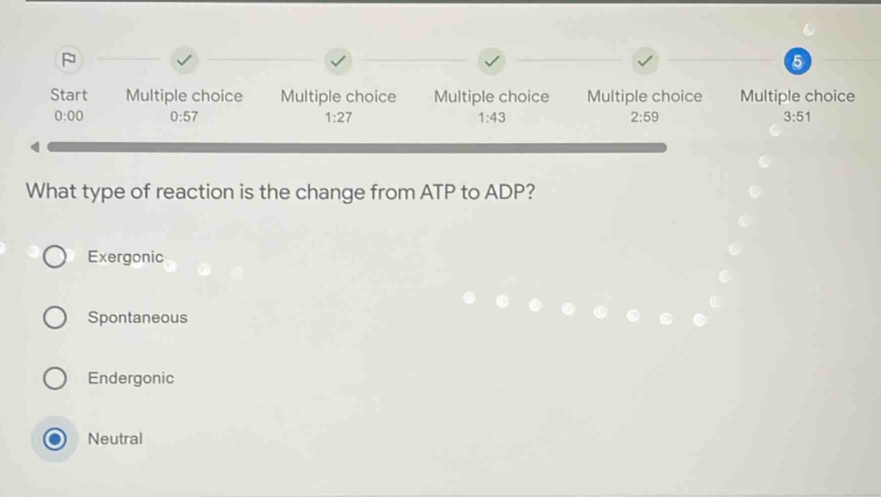 what type of reaction is the change from atp to adp? exergonic spontane…
