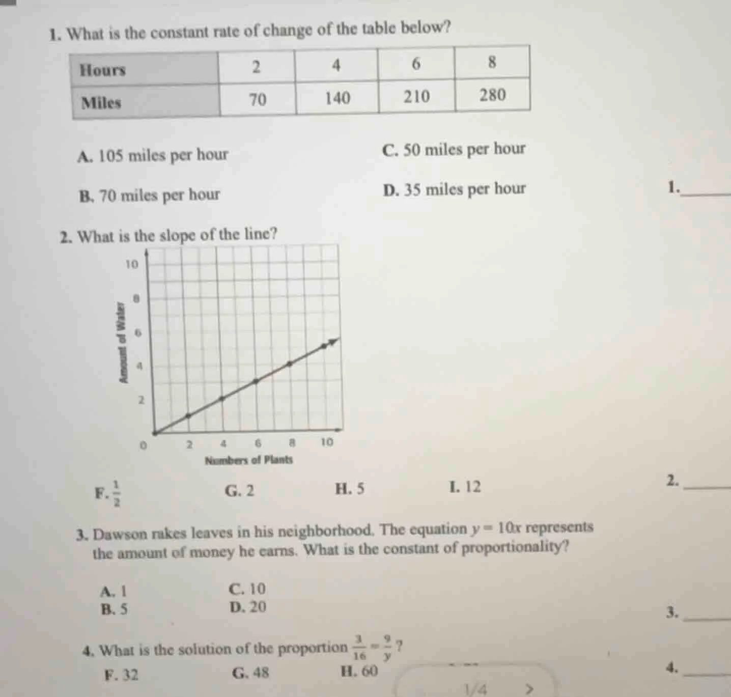 1. what is the constant rate of change of the table below? hours: 2, 4,…