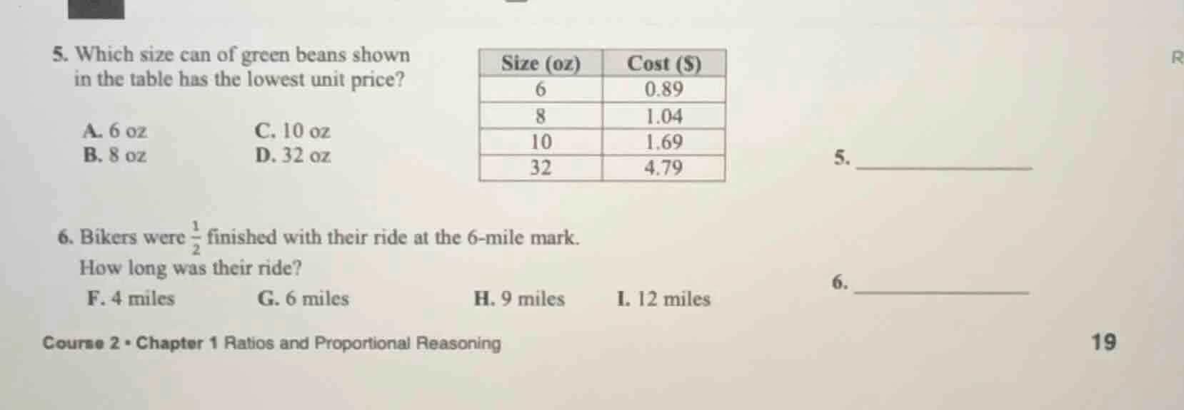 5. which size can of green beans shown in the table has the lowest unit…