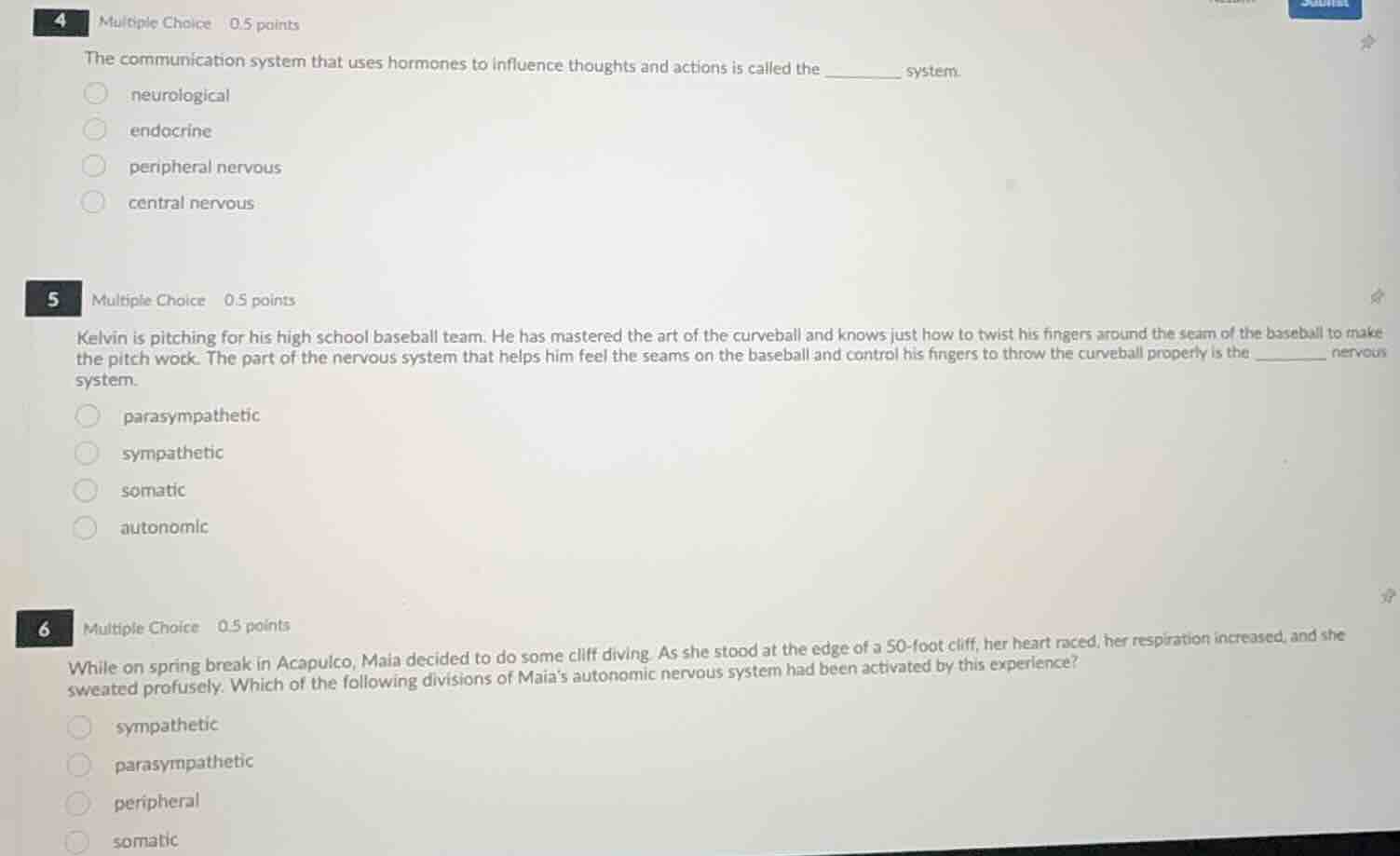 4 multiple choice 0.5 points the communication system that uses hormone…