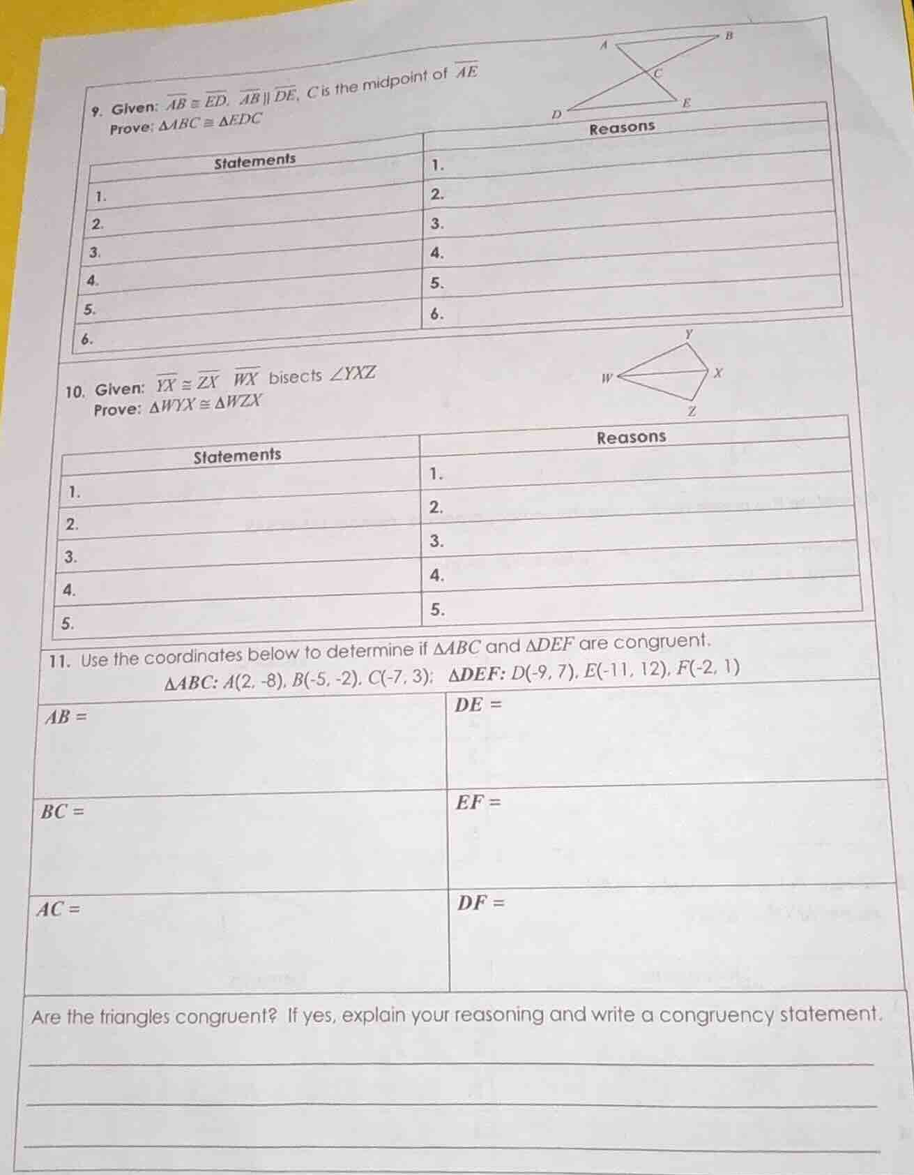9. given: \\(\\overline{ab} \\cong \\overline{ed}\\), \\(\\overline{ab}…