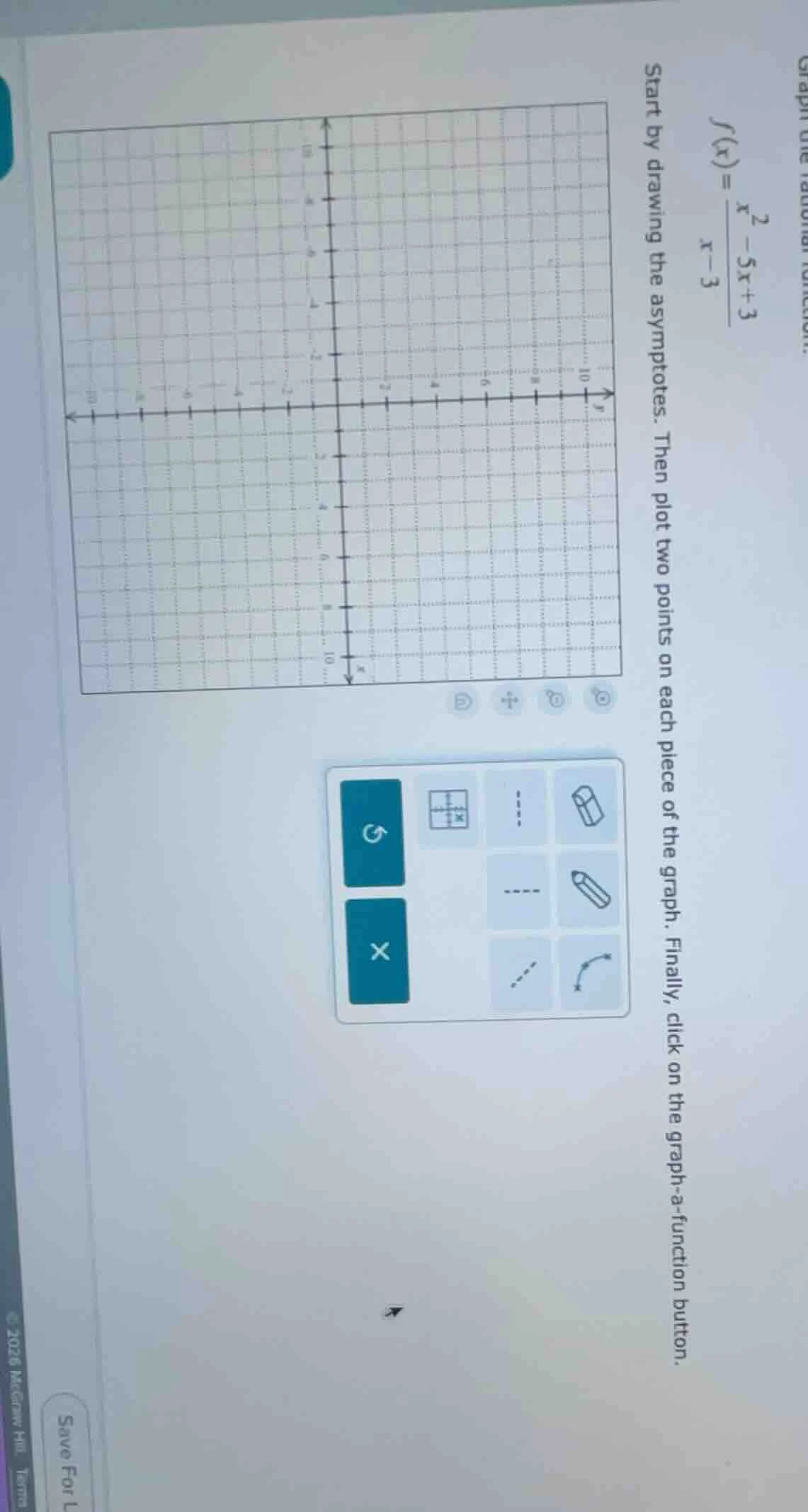 graph the rational function: $f(x) = \\frac{x^2 - 5x + 3}{x - 3}$ start…