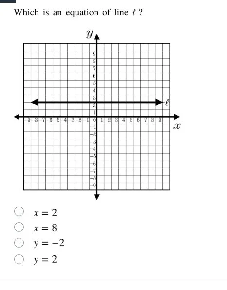 which is an equation of line (ell)? (\bigcirc) (x = 2) (\bigcirc) (x = …
