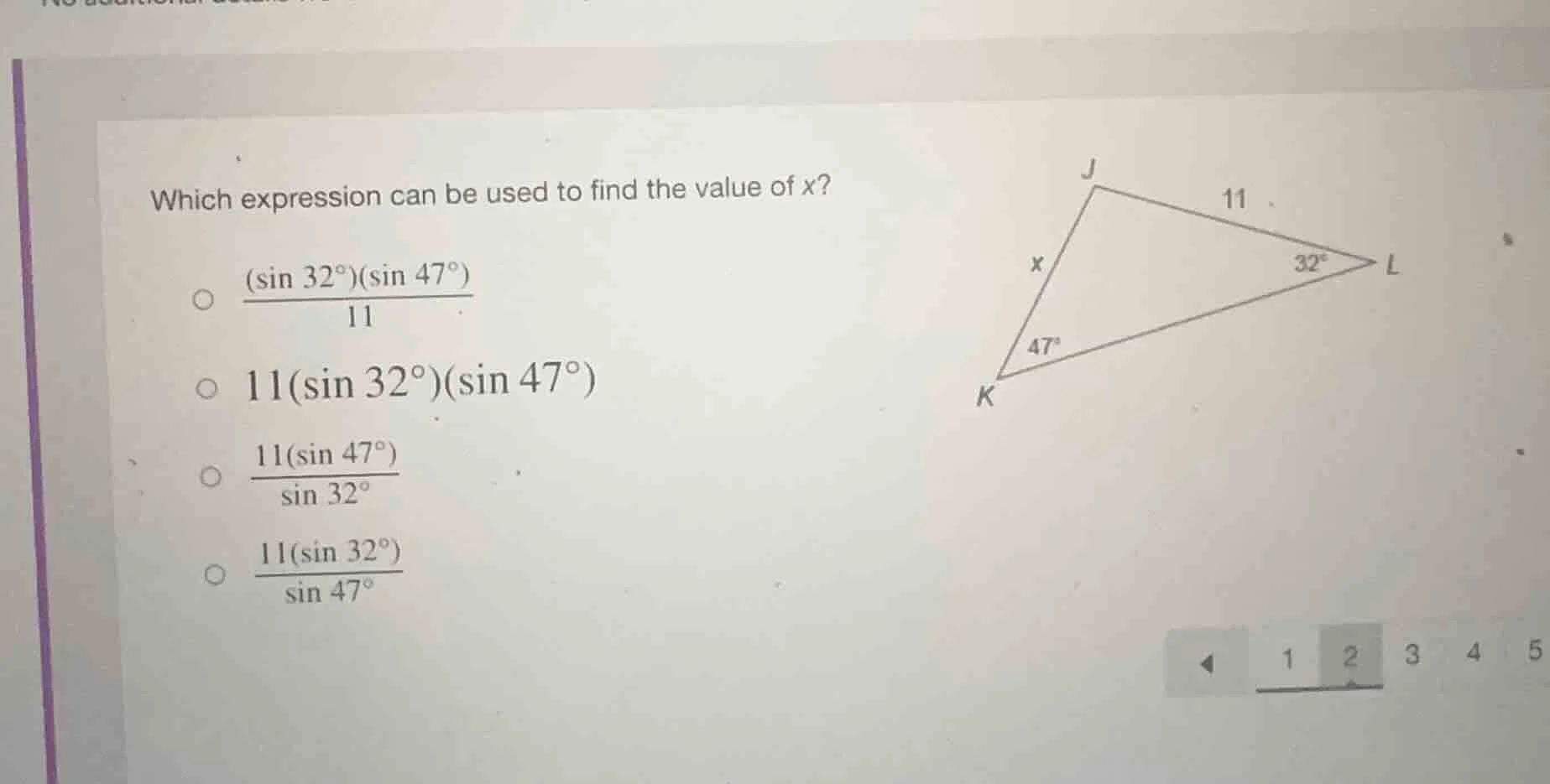 which expression can be used to find the value of x? ○ \\(\\frac{(\\sin…