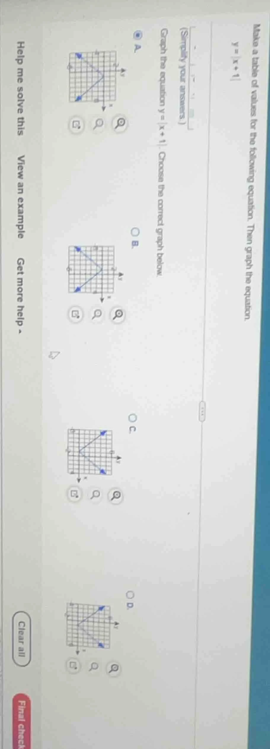 make a table of values for the following equation. then graph the equat…