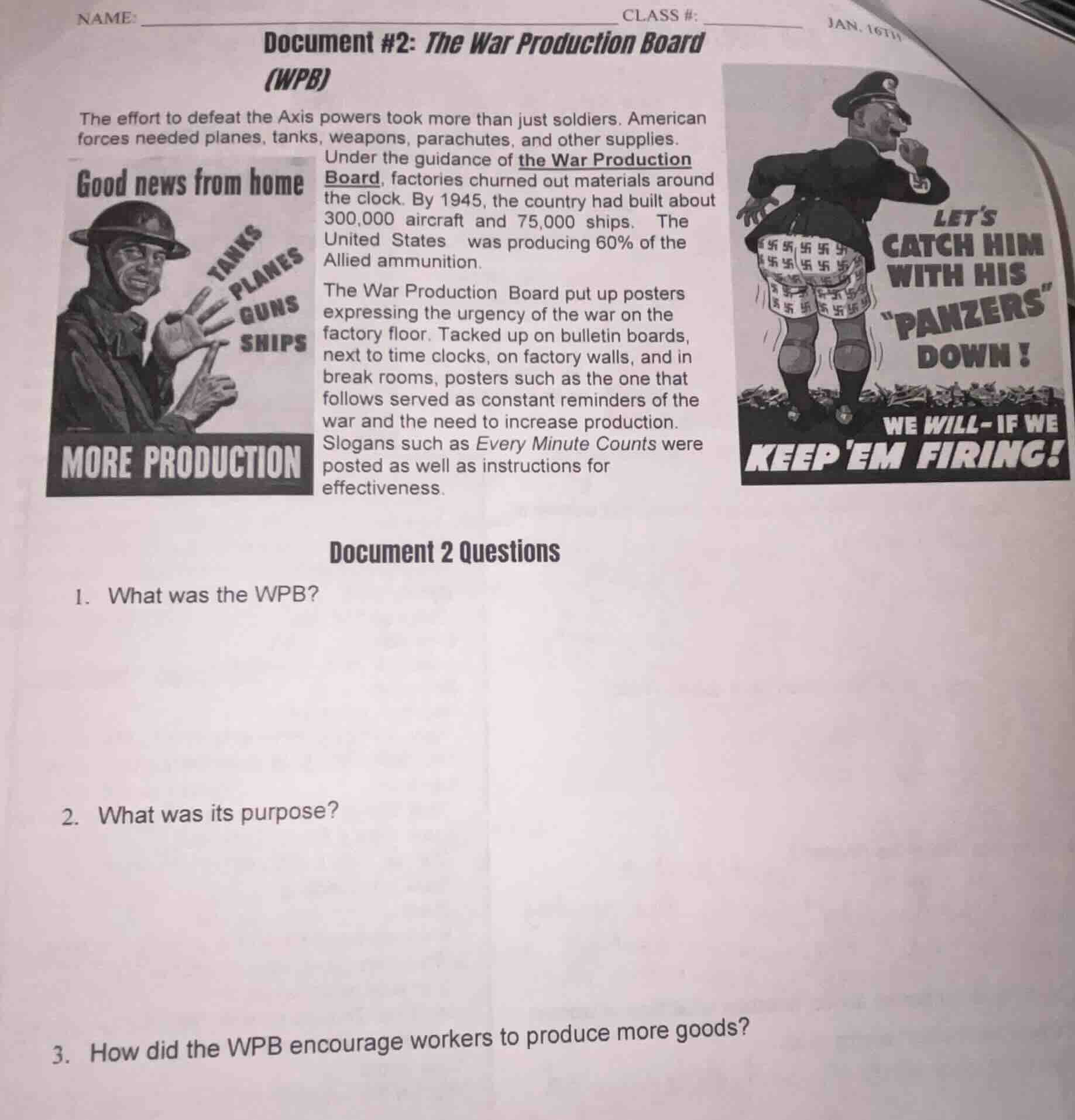 name: class #: jan, 16th document #2: the war production board (wpb) th…