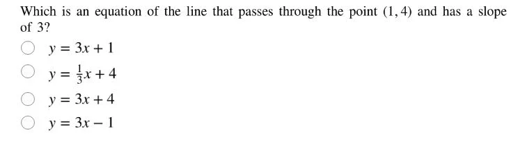 which is an equation of the line that passes through the point (1,4) an…