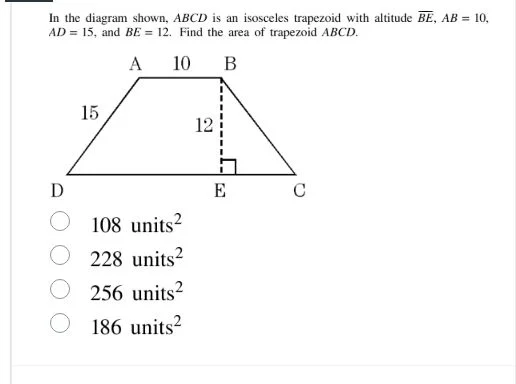 in the diagram shown, abcd is an isosceles trapezoid with altitude \\(\…