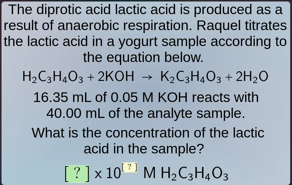 the diprotic acid lactic acid is produced as a result of anaerobic resp…