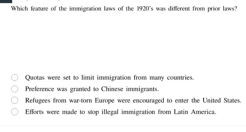 which feature of the immigration laws of the 1920s was different from p…