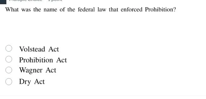 what was the name of the federal law that enforced prohibition? volstea…