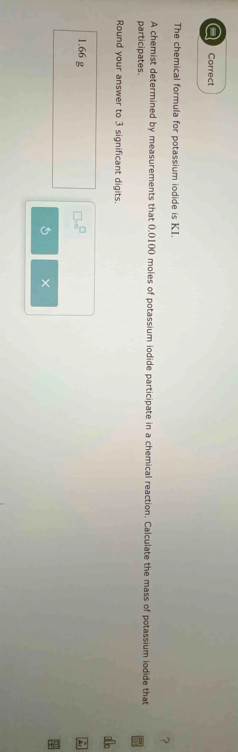 the chemical formula for potassium iodide is ki. a chemist determined b…