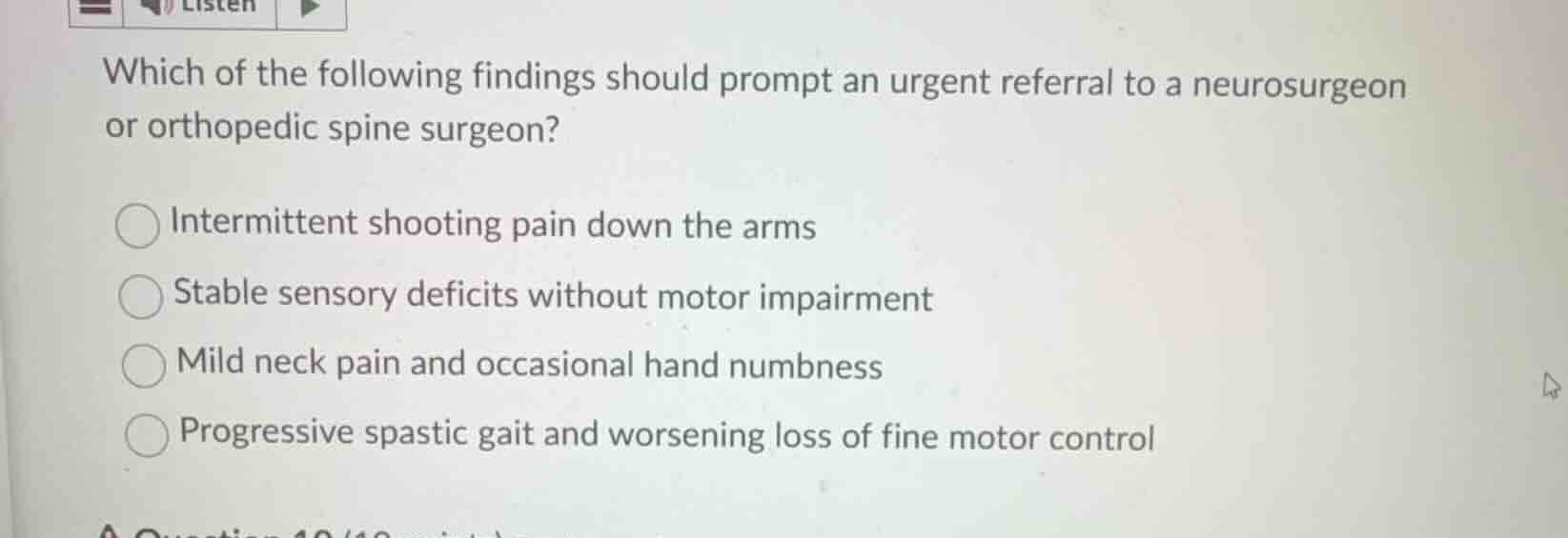 which of the following findings should prompt an urgent referral to a n…