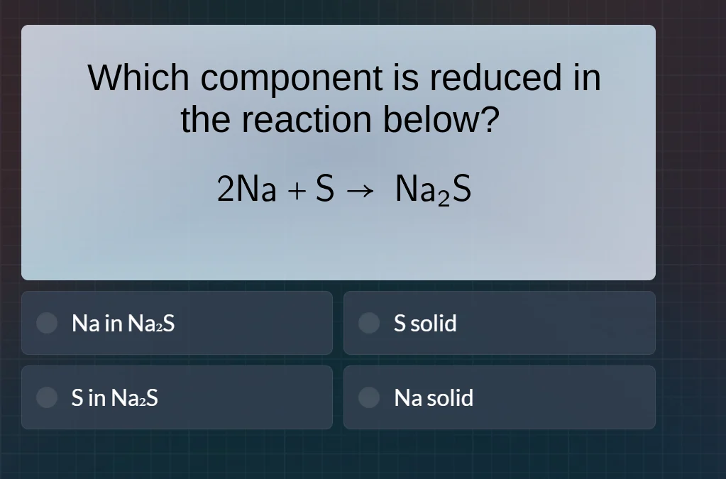 which component is reduced in the reaction below? 2na + s → na₂s na in …