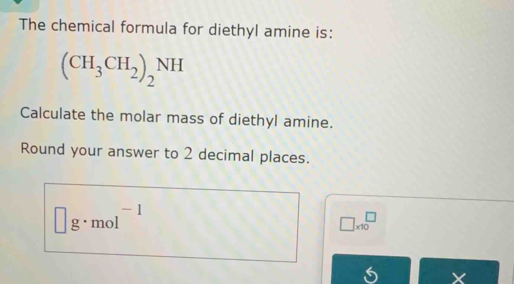 the chemical formula for diethyl amine is: \\(\\left(\\mathrm{ch}_3\\ma…