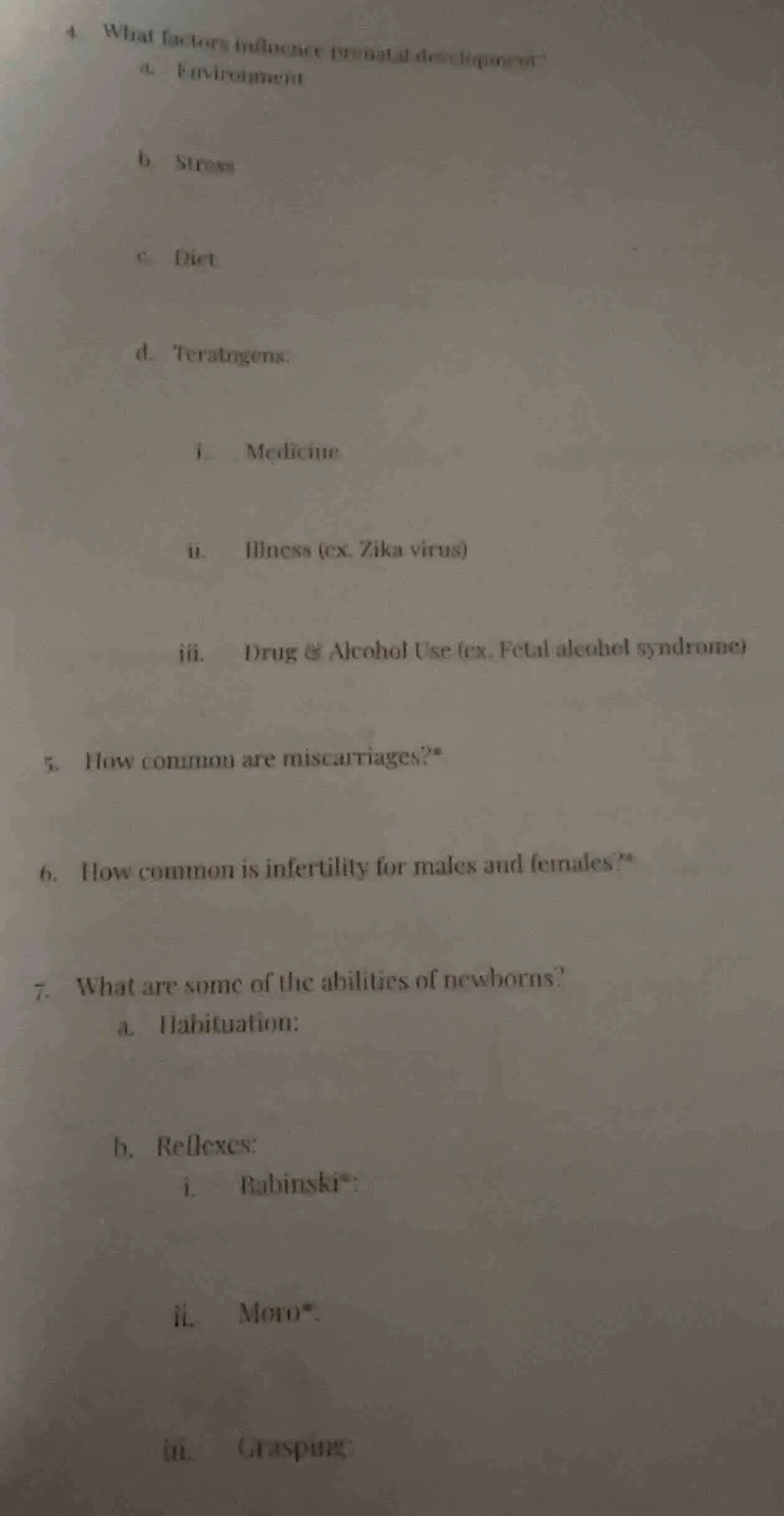 4. what factors influence prenatal development? a. environment b. stres…