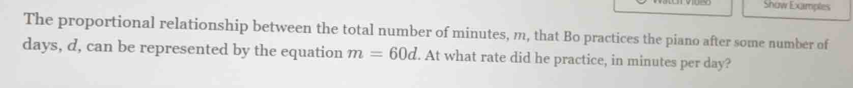 the proportional relationship between the total number of minutes, m, t…