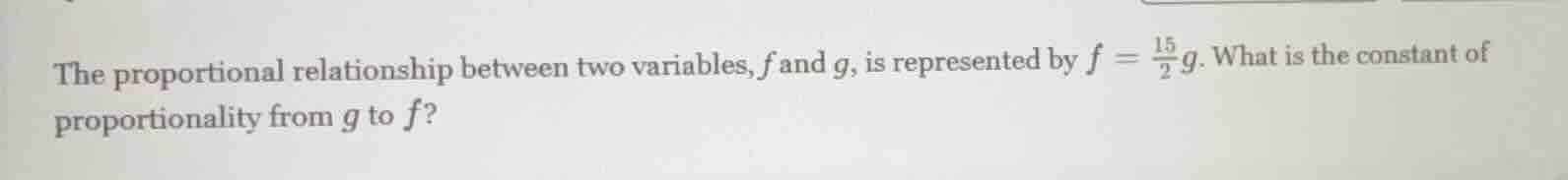 the proportional relationship between two variables, f and g, is repres…