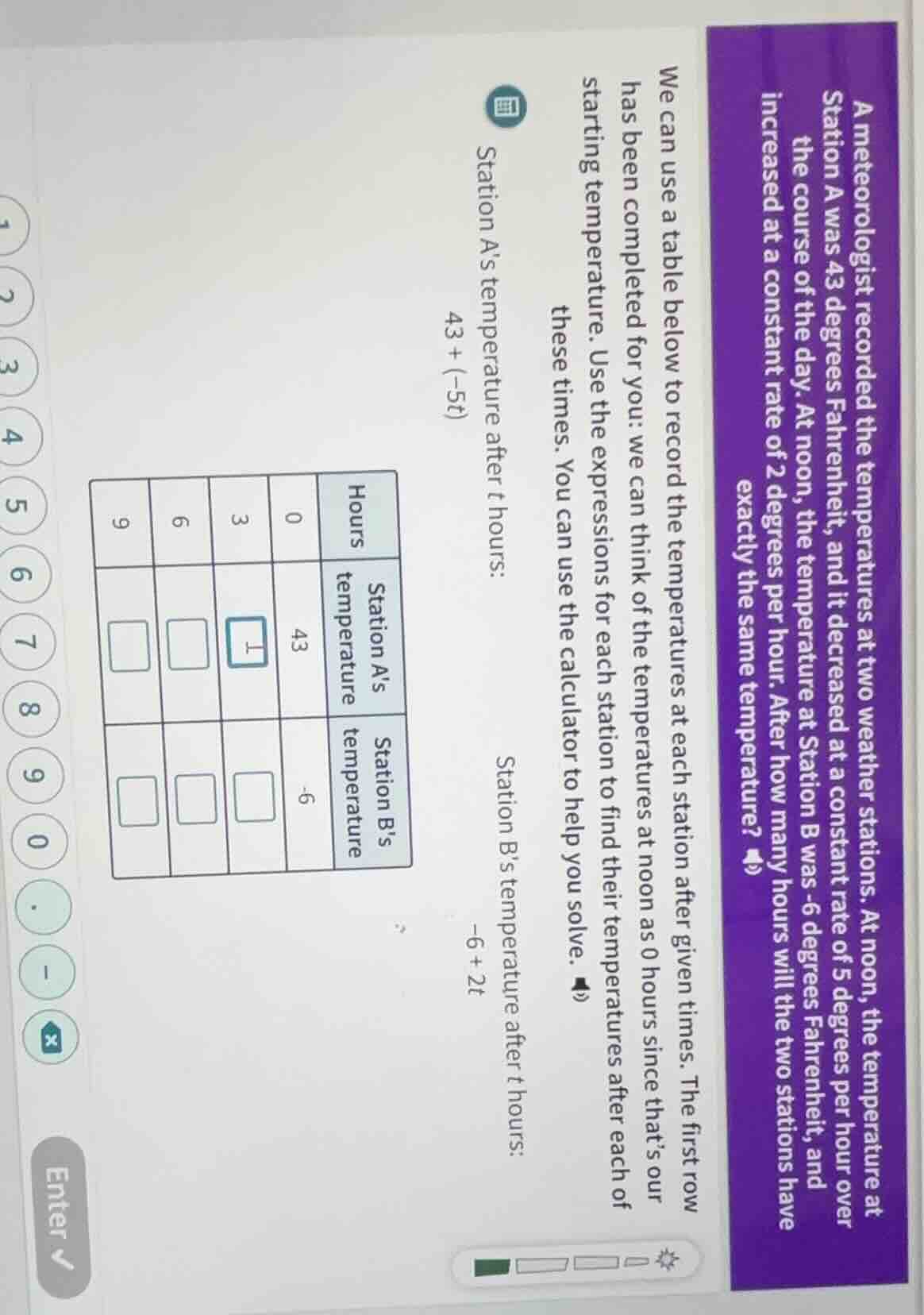 a meteorologist recorded the temperatures at two weather stations. at n…