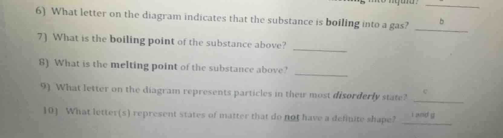 6) what letter on the diagram indicates that the substance is boiling i…