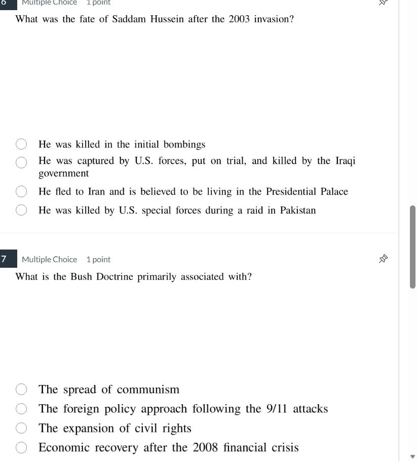 6 multiple choice 1 point what was the fate of saddam hussein after the…