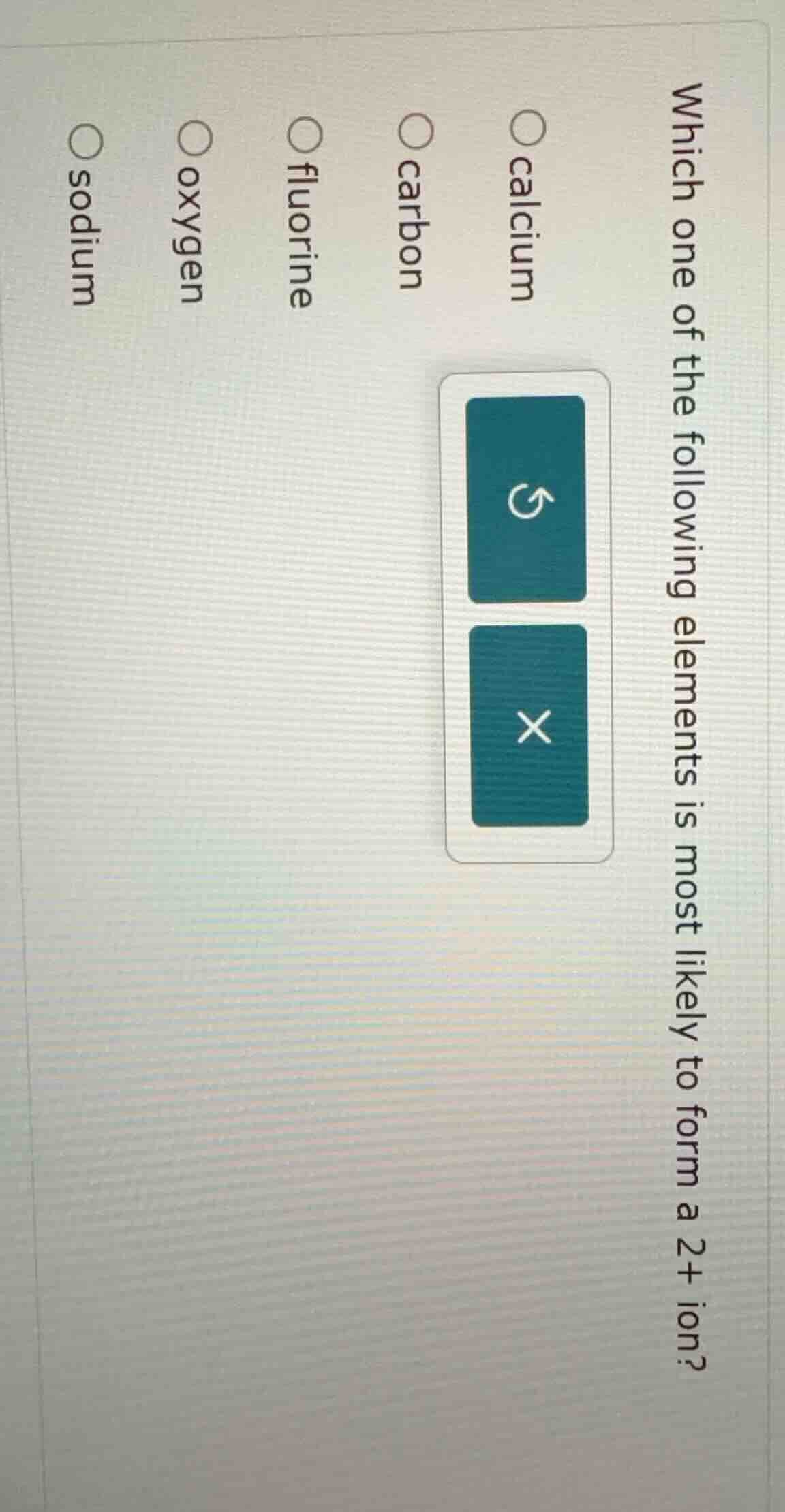 which one of the following elements is most likely to form a 2+ ion? ca…