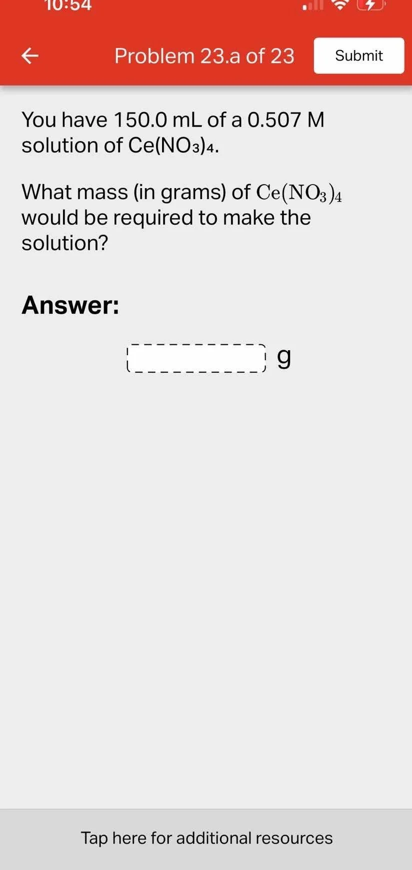 you have 150.0 ml of a 0.507 m solution of ce(no₃)₄. what mass (in gram…