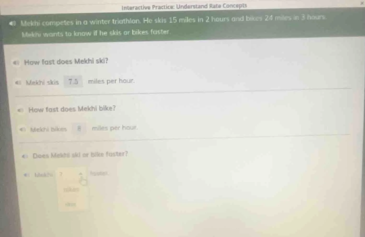 interactive practice: understand rate concepts mekhi competes in a wint…
