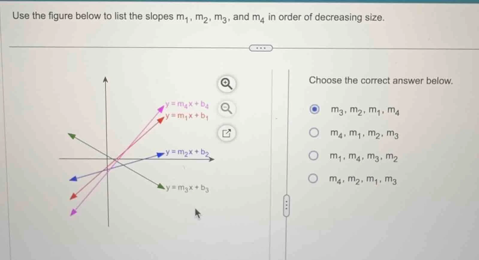 use the figure below to list the slopes ( m_1 ), ( m_2 ), ( m_3 ), and …