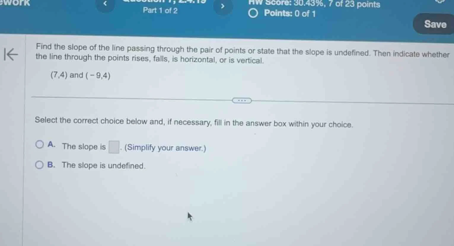 find the slope of the line passing through the pair of points or state …