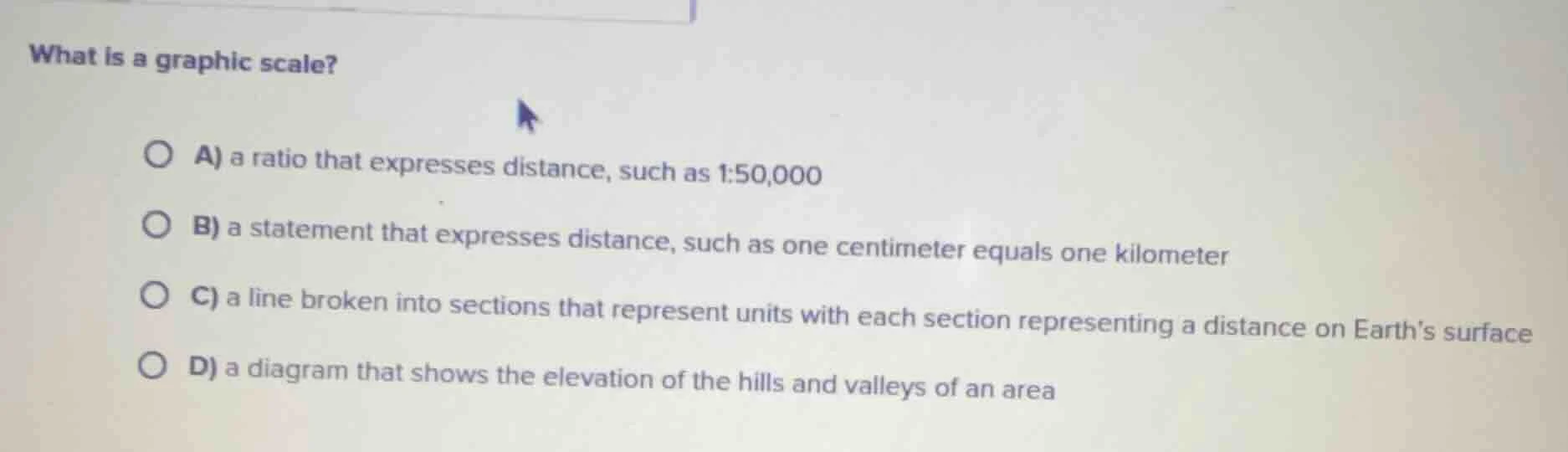 what is a graphic scale? a) a ratio that expresses distance, such as 1:…