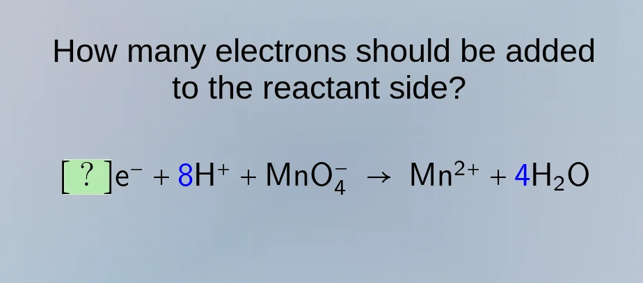 how many electrons should be added to the reactant side? ?e⁻ + 8h⁺ + mn…