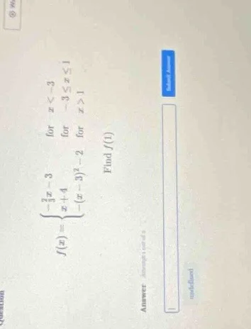 f(x) = \\begin{cases} -\\frac{2}{3}x - 3 & \\text{for } x < -3 \\\\ x +…