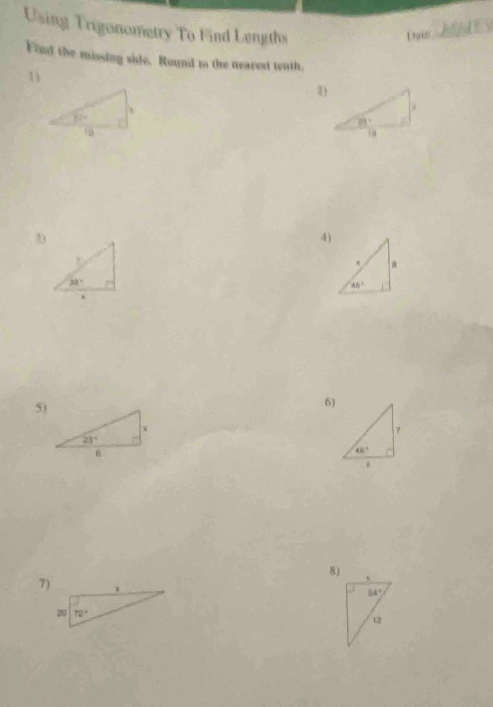 using trigonometry to find lengths find the missing side. round to the …