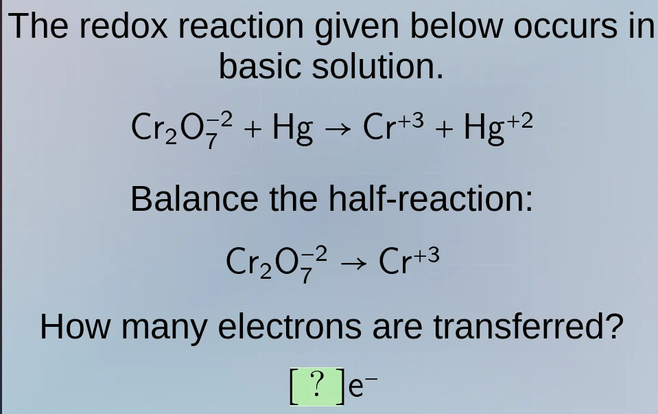 the redox reaction given below occurs in basic solution.\\(\\ce{cr2o7^{…