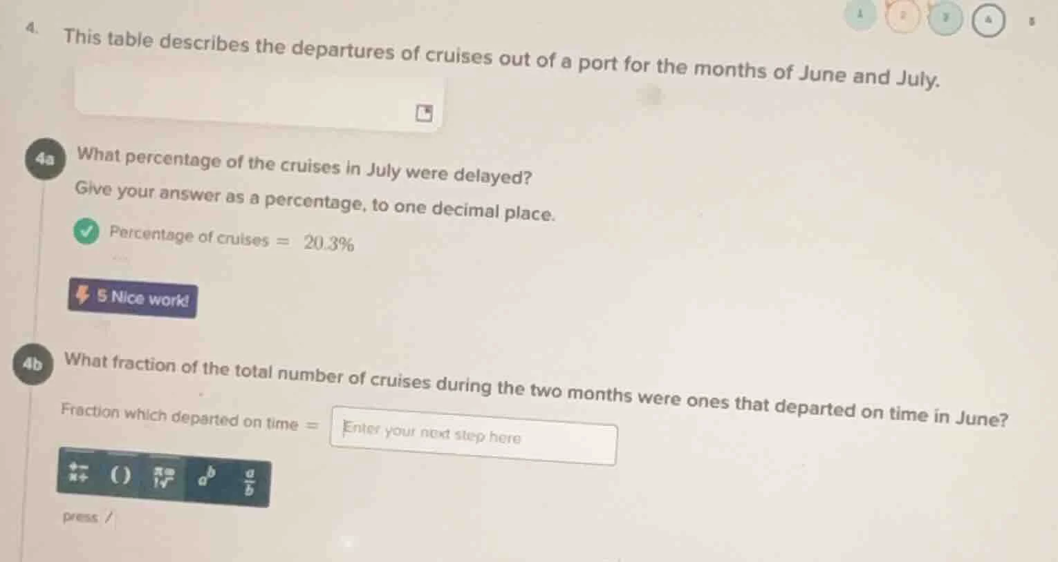 4. this table describes the departures of cruises out of a port for the…