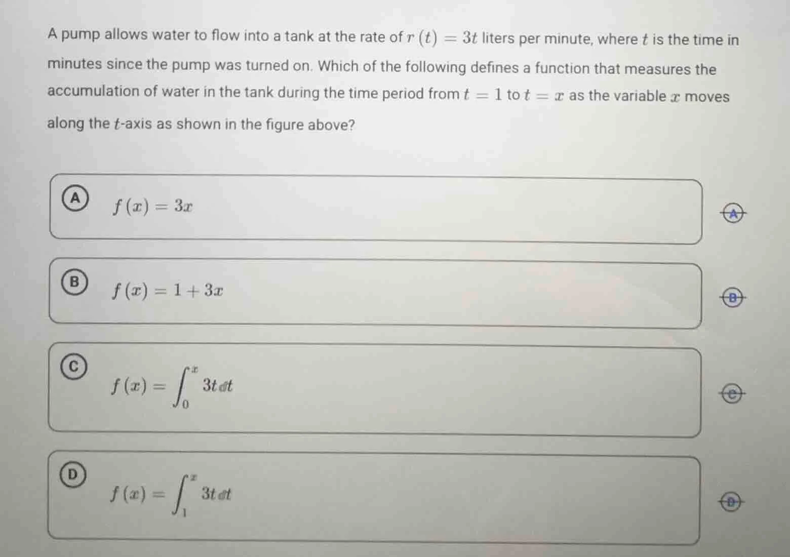 a pump allows water to flow into a tank at the rate of $r(t) = 3t$ lite…