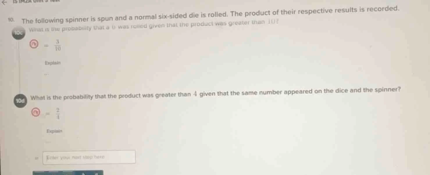 10. the following spinner is spun and a normal six - sided die is rolle…