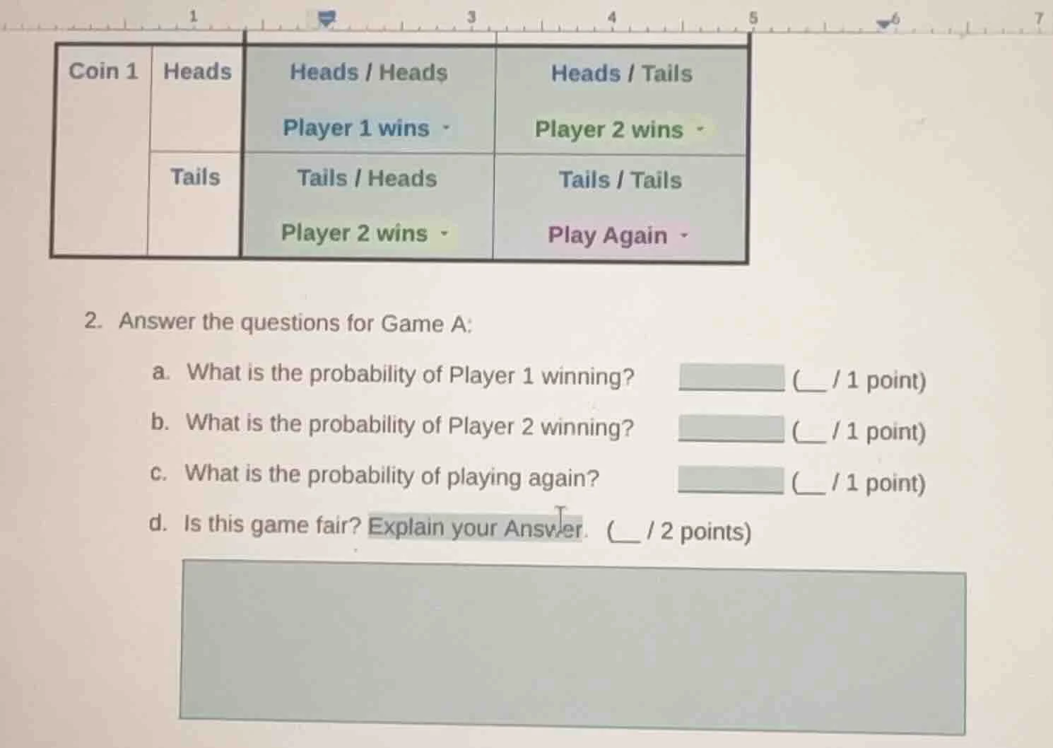 2. answer the questions for game a: a. what is the probability of playe…