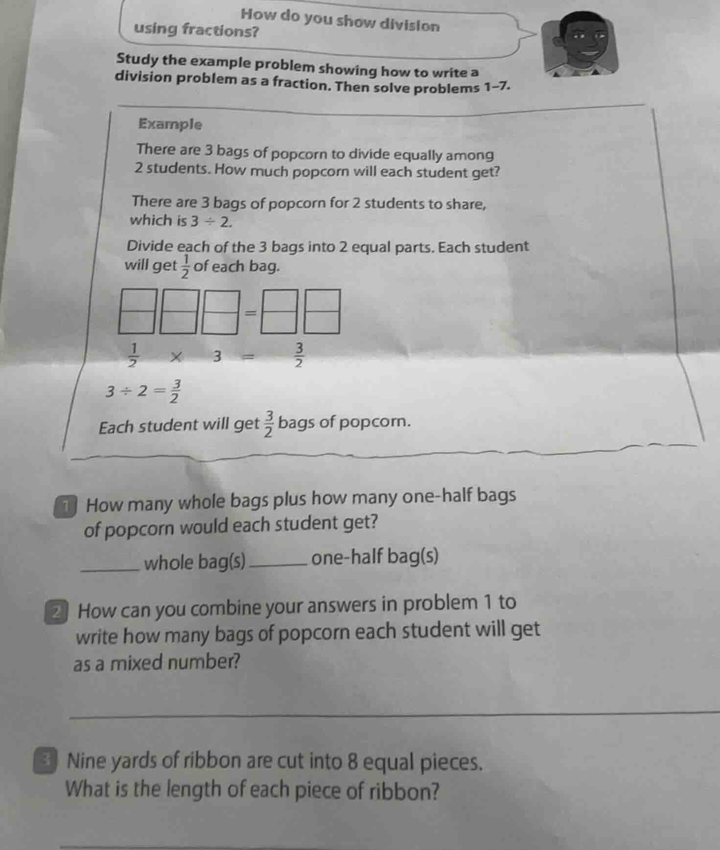 how do you show division using fractions? study the example problem sho…