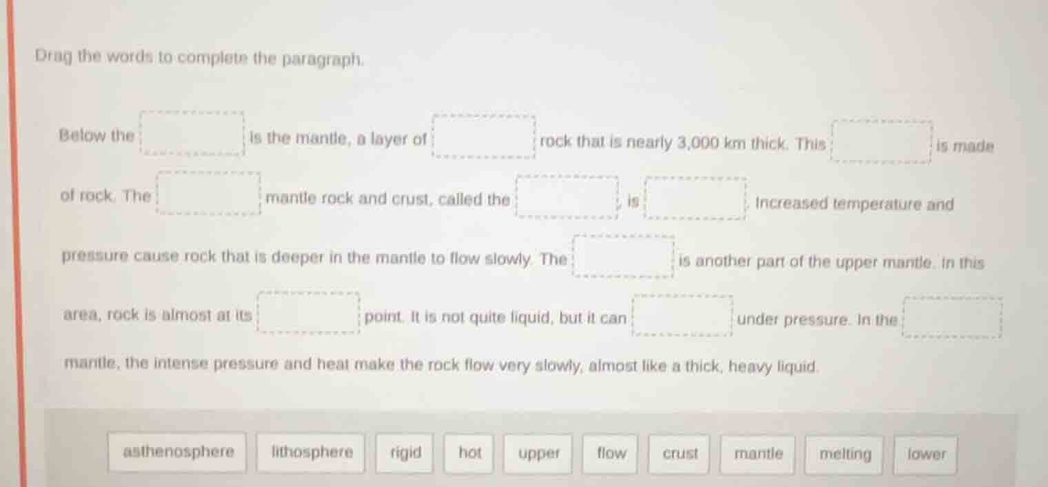 drag the words to complete the paragraph. below the is the mantle, a la…