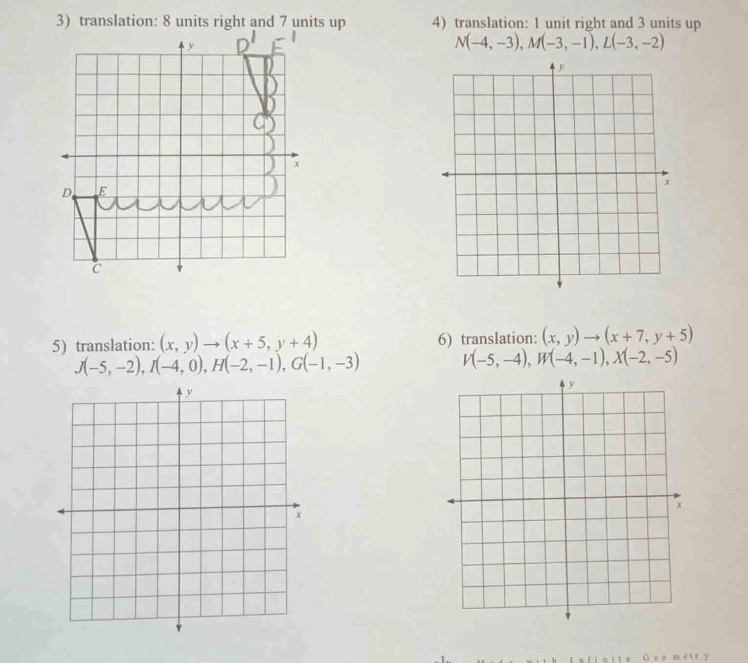 3) translation: 8 units right and 7 units up 4) translation: 1 unit rig…