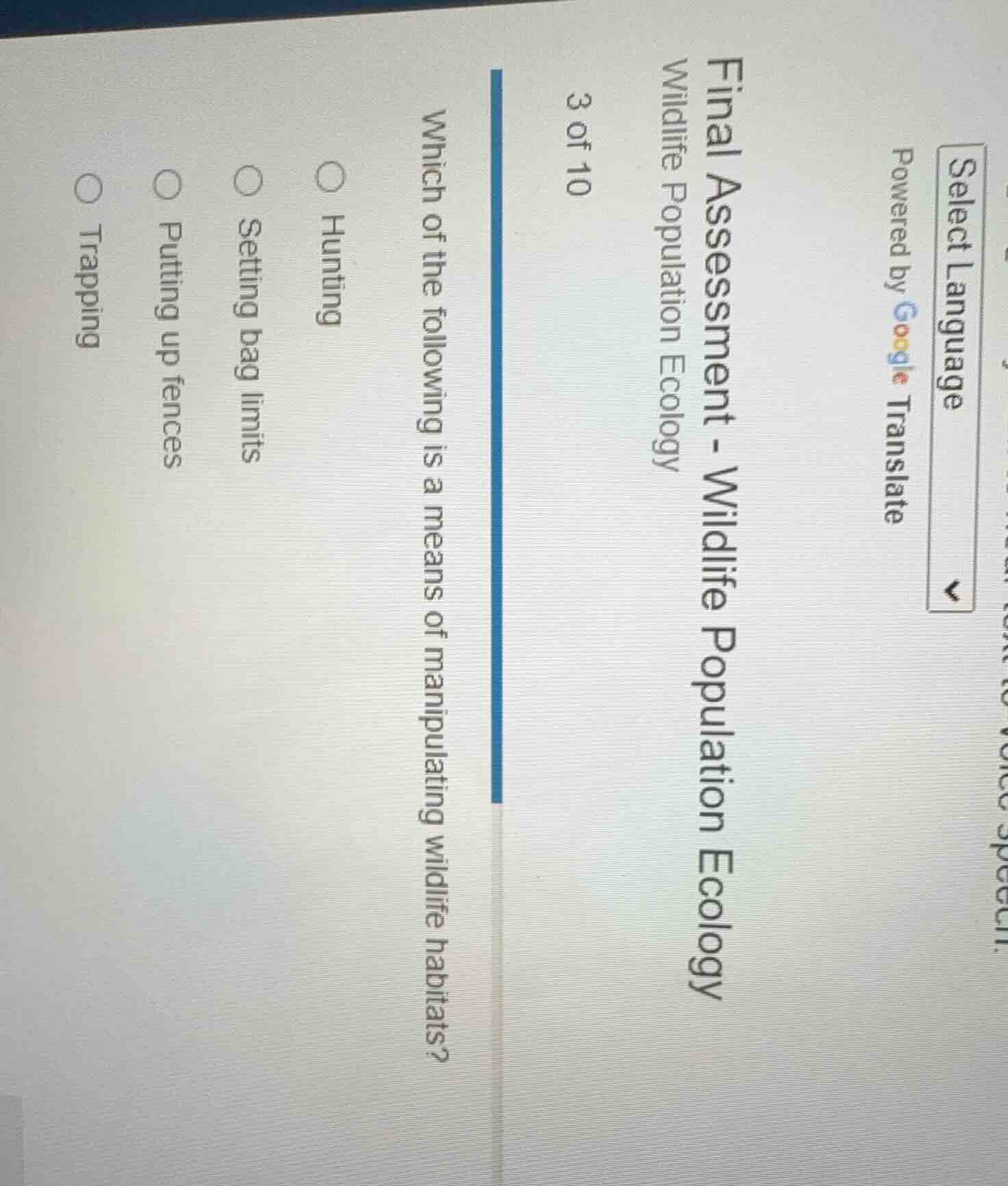 final assessment - wildlife population ecology wildlife population ecol…