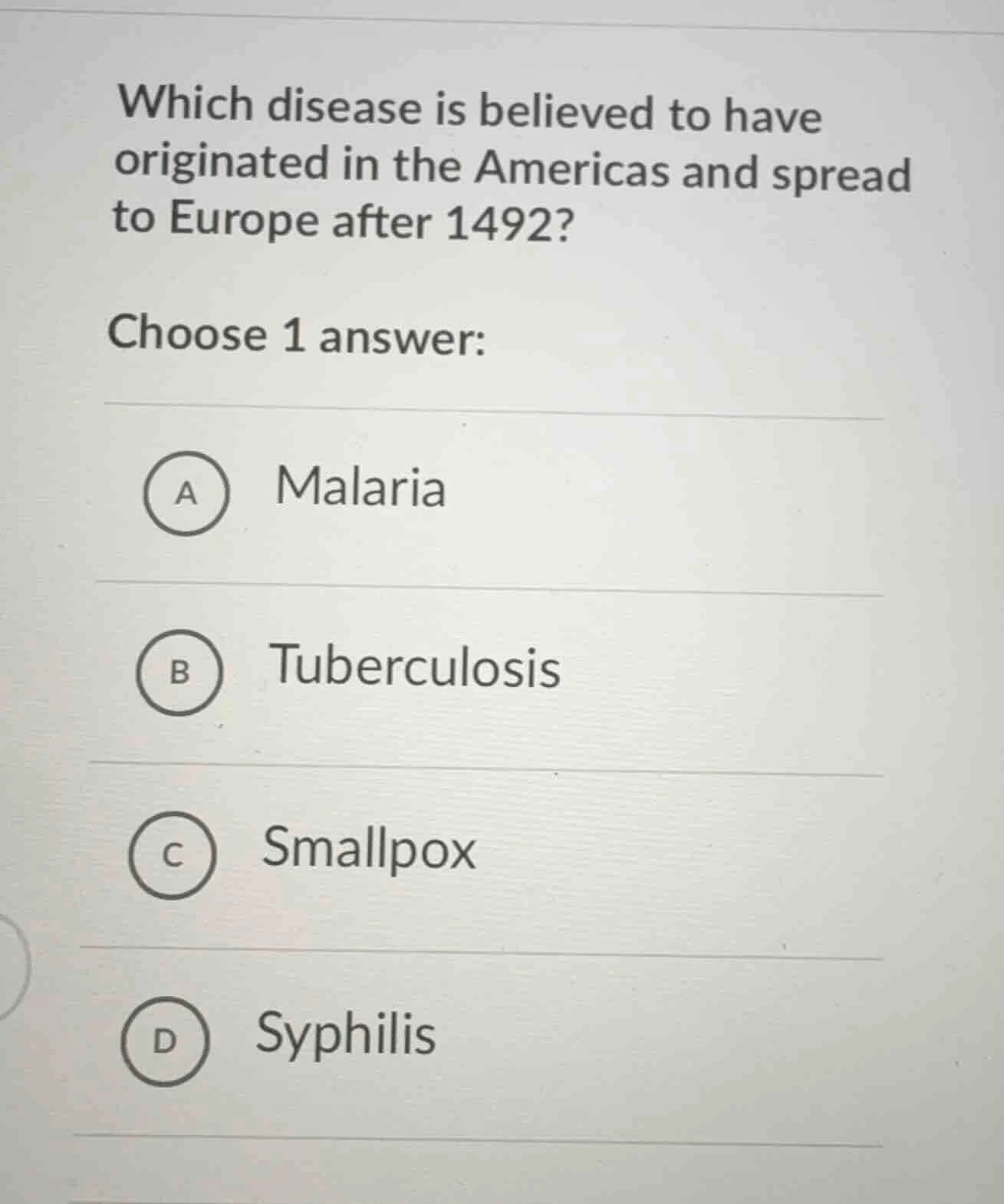 which disease is believed to have originated in the americas and spread…