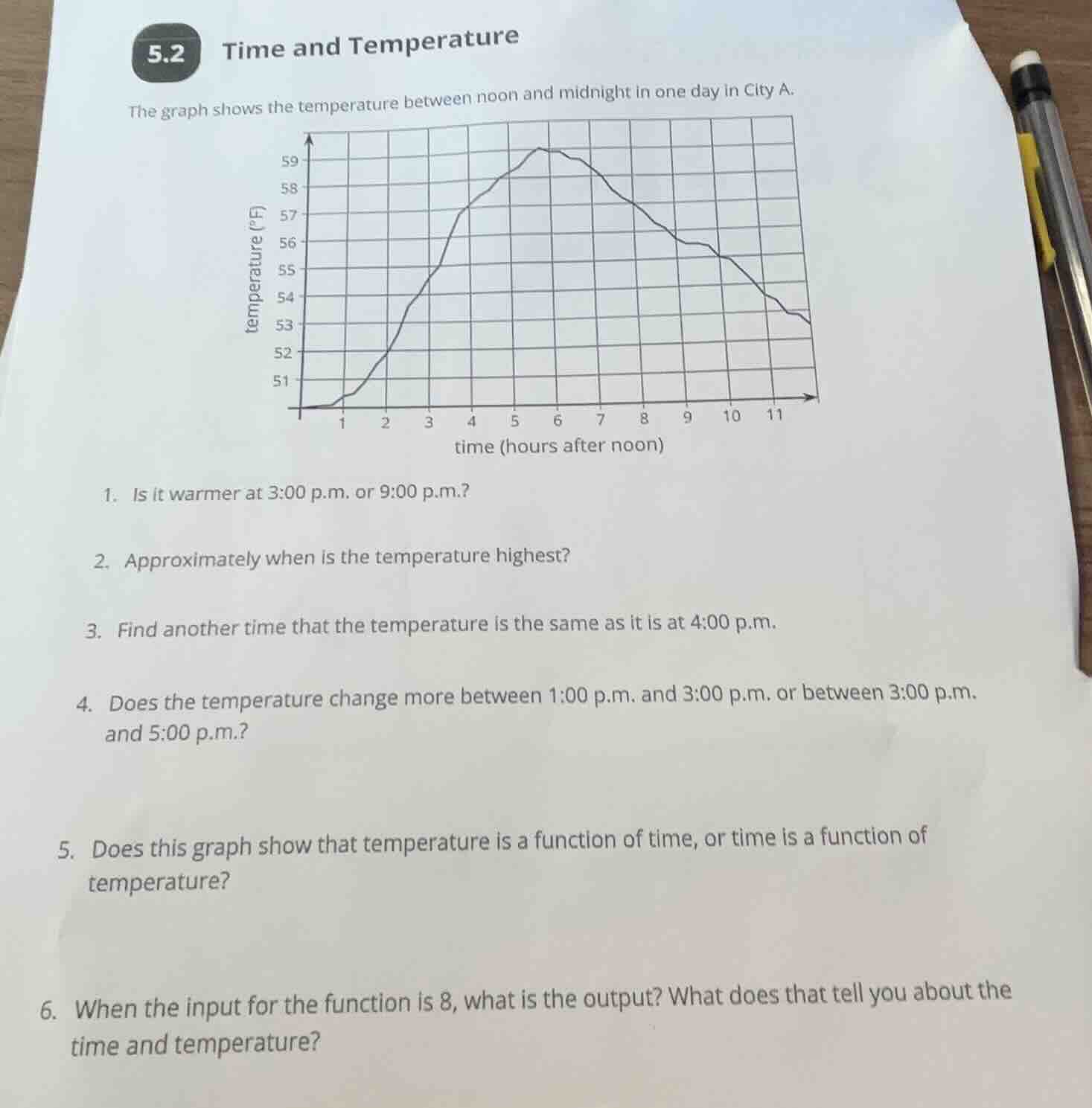 5.2 time and temperature the graph shows the temperature between noon a…