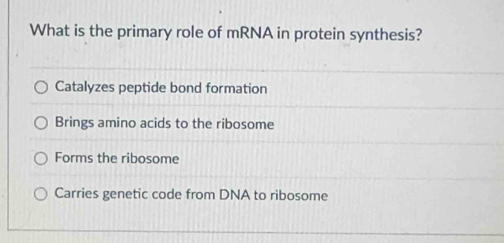 what is the primary role of mrna in protein synthesis? catalyzes peptid…