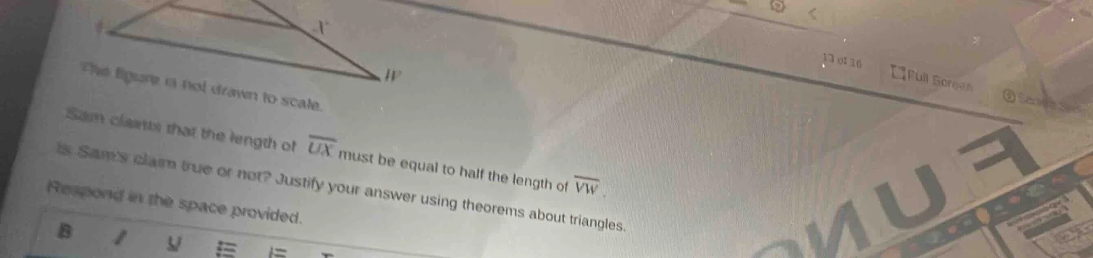 the figure is not drawn to scale. sam claims that the length of (overli…