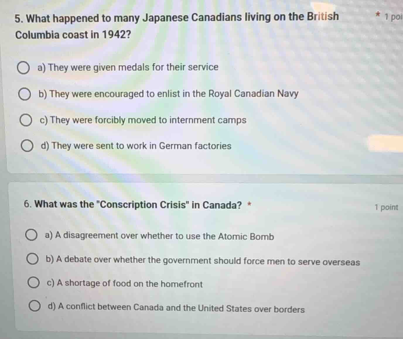 5. what happened to many japanese canadians living on the british colum…